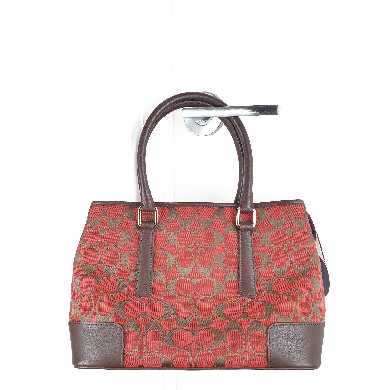 Coach Signature Canvas Tote Bag in Red and Brown