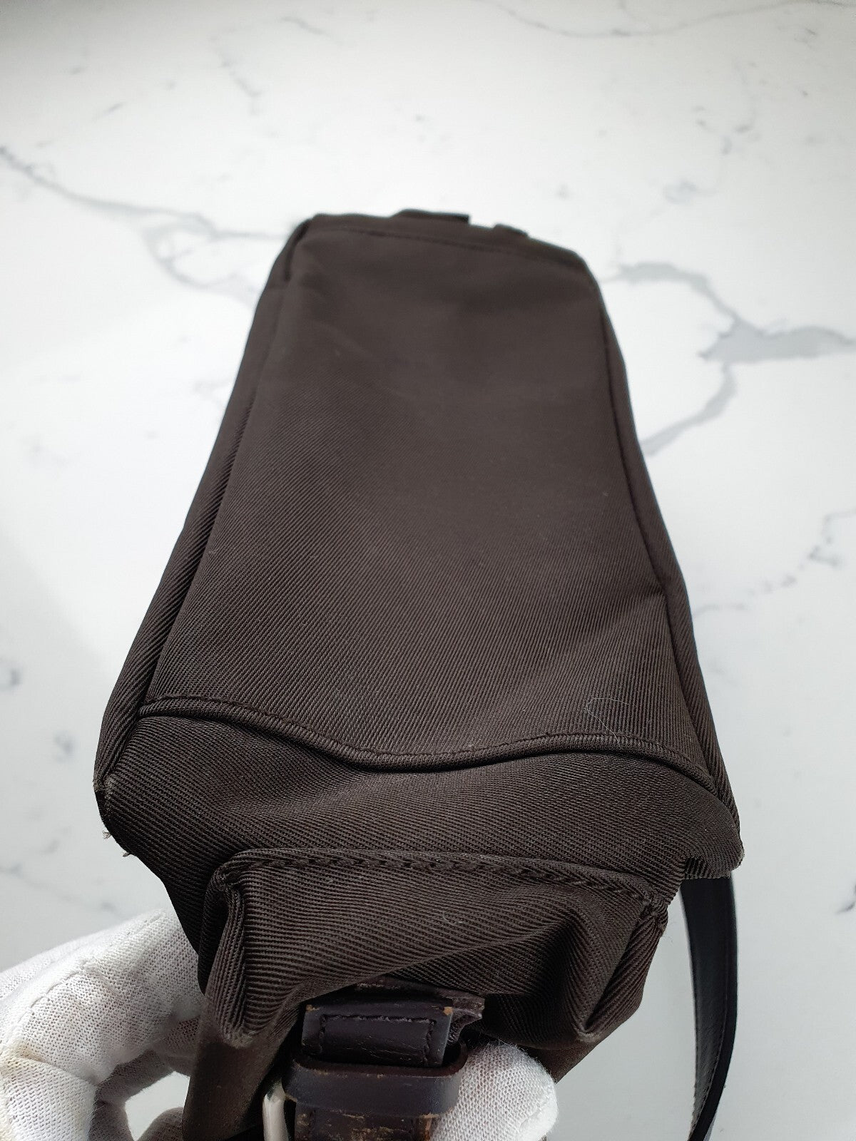 Banana Republic Dark Brown Nylon and Leather Small Shoulder Bag