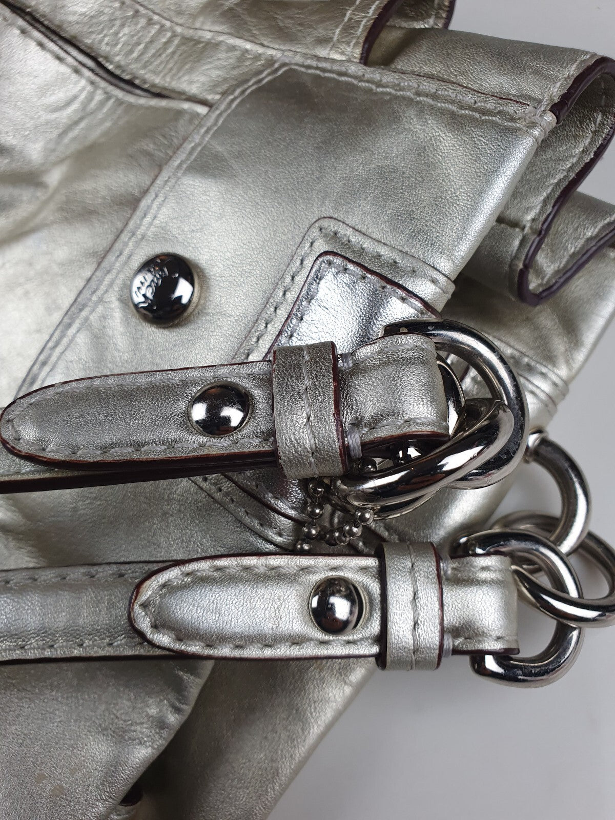 Vintage Coach Metallic Silver Leather Shoulder Bag