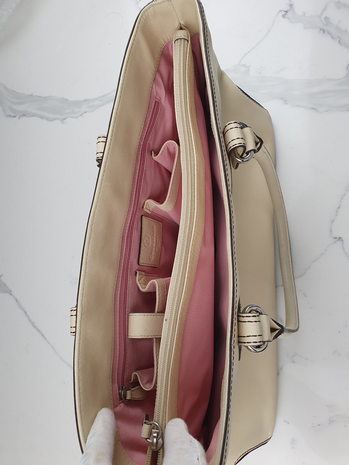 Cole Haan Beige Genuine Leather Tote Bag