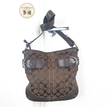COACH Signature Shoulder Bag Canvas Dark Brown 3574 Bag