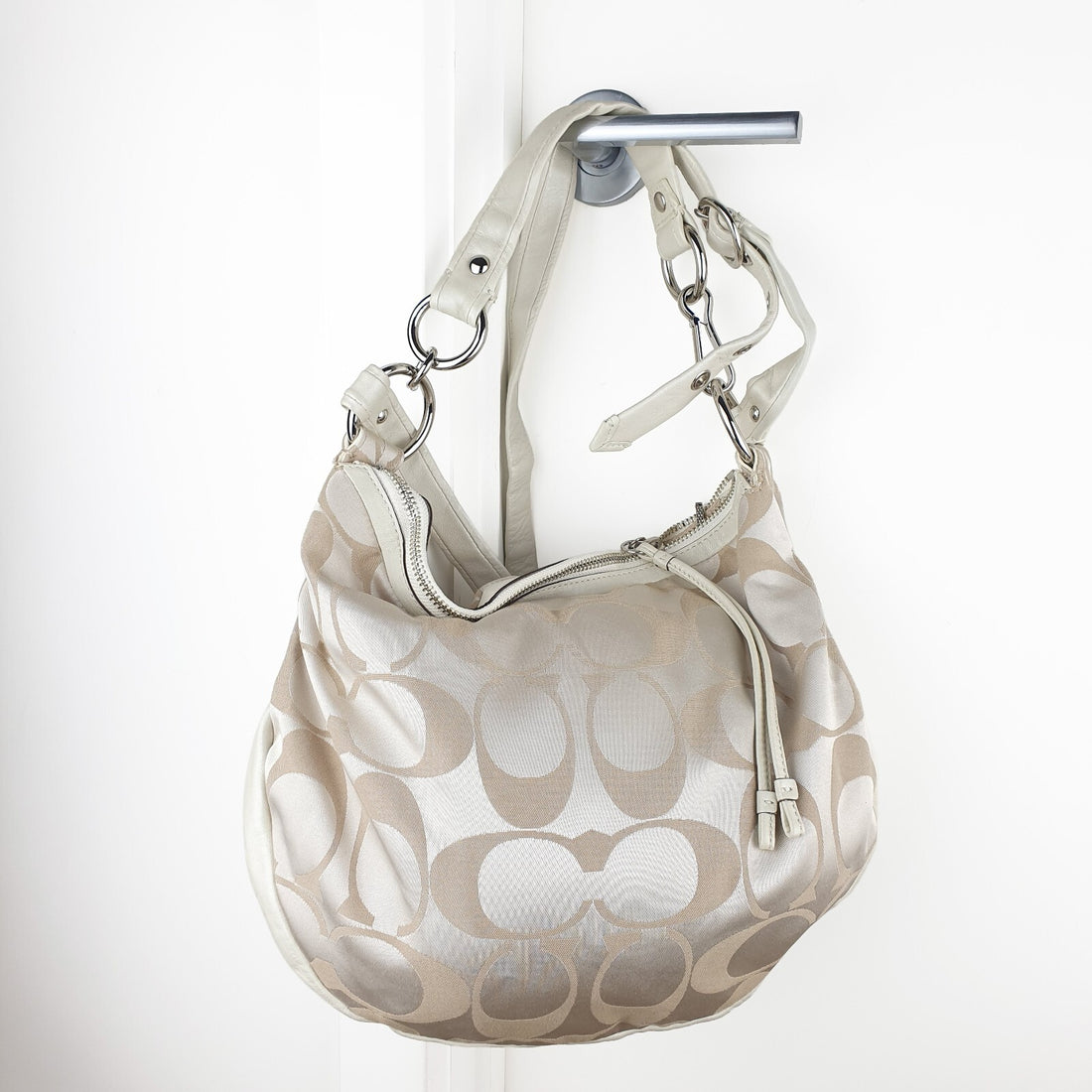 Coach Beige and Cream Signature Hobo Shoulder Bag