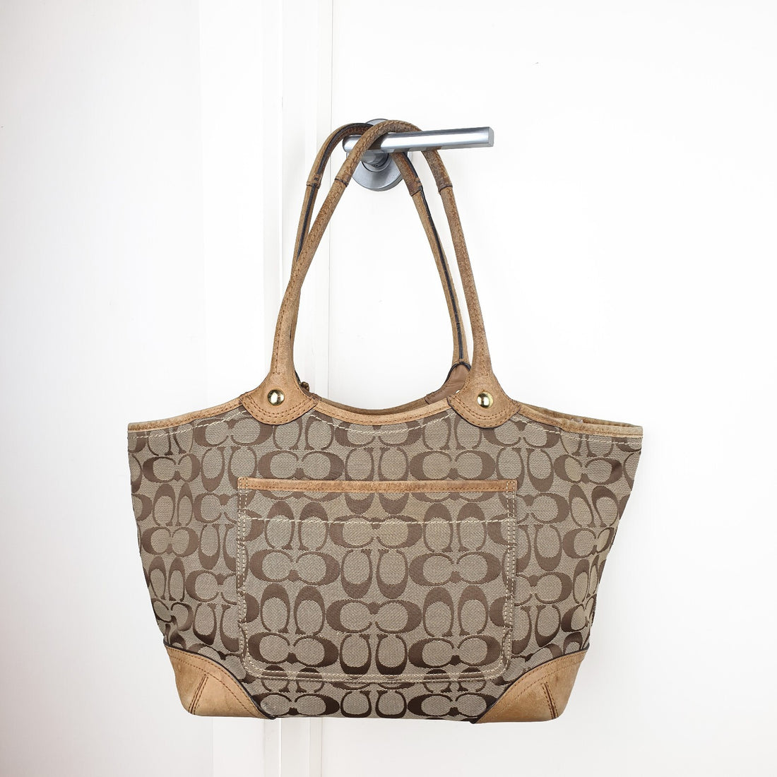 Coach Signature Canvas Tote Bag with Leather Trim