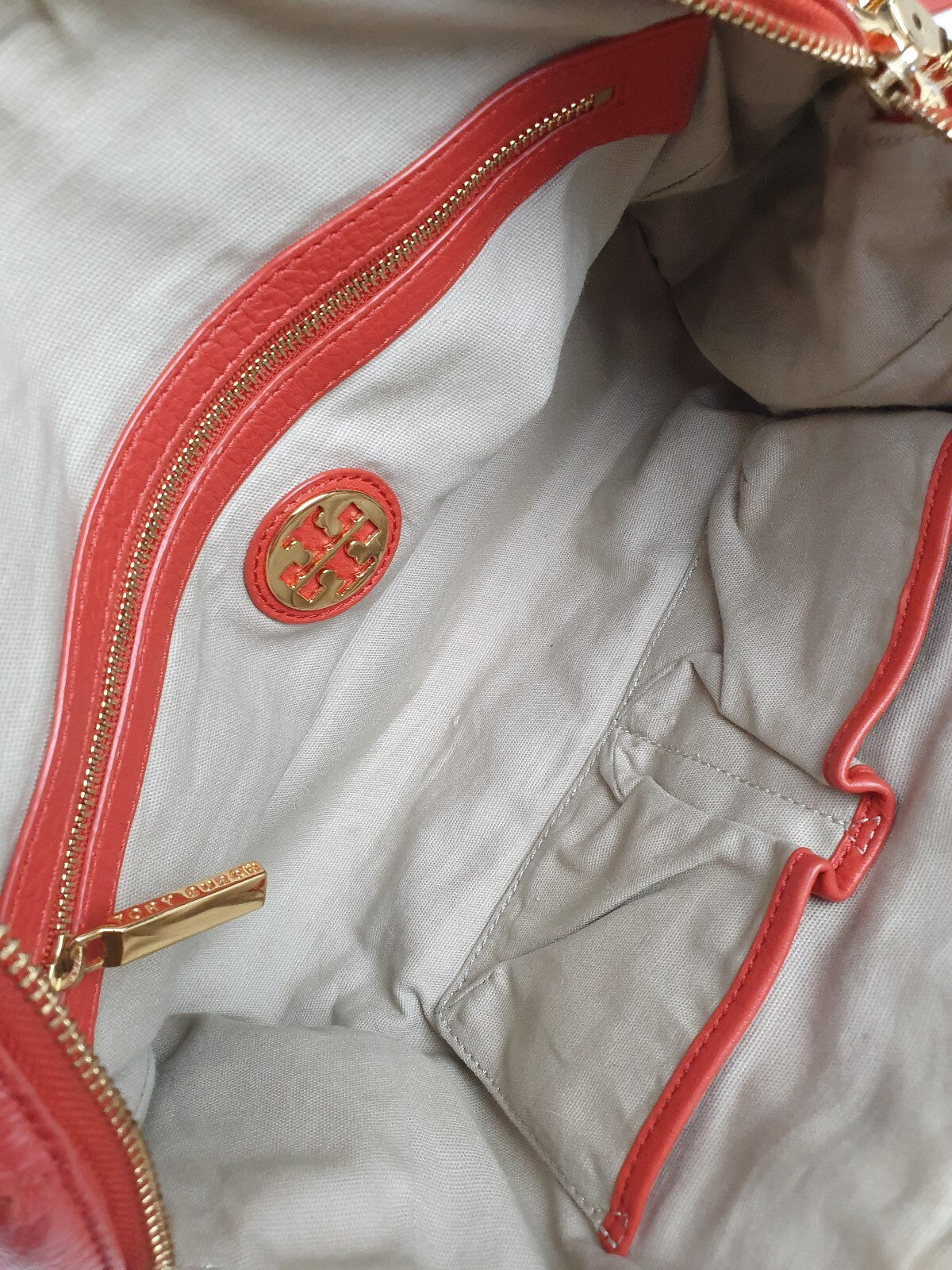Tory Burch Orange Leather Satchel Bag with Gold Hardware