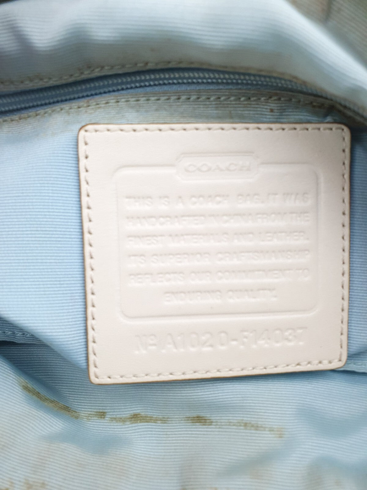 Coach Vintage Blue Canvas and White Leather Shoulder Bag
