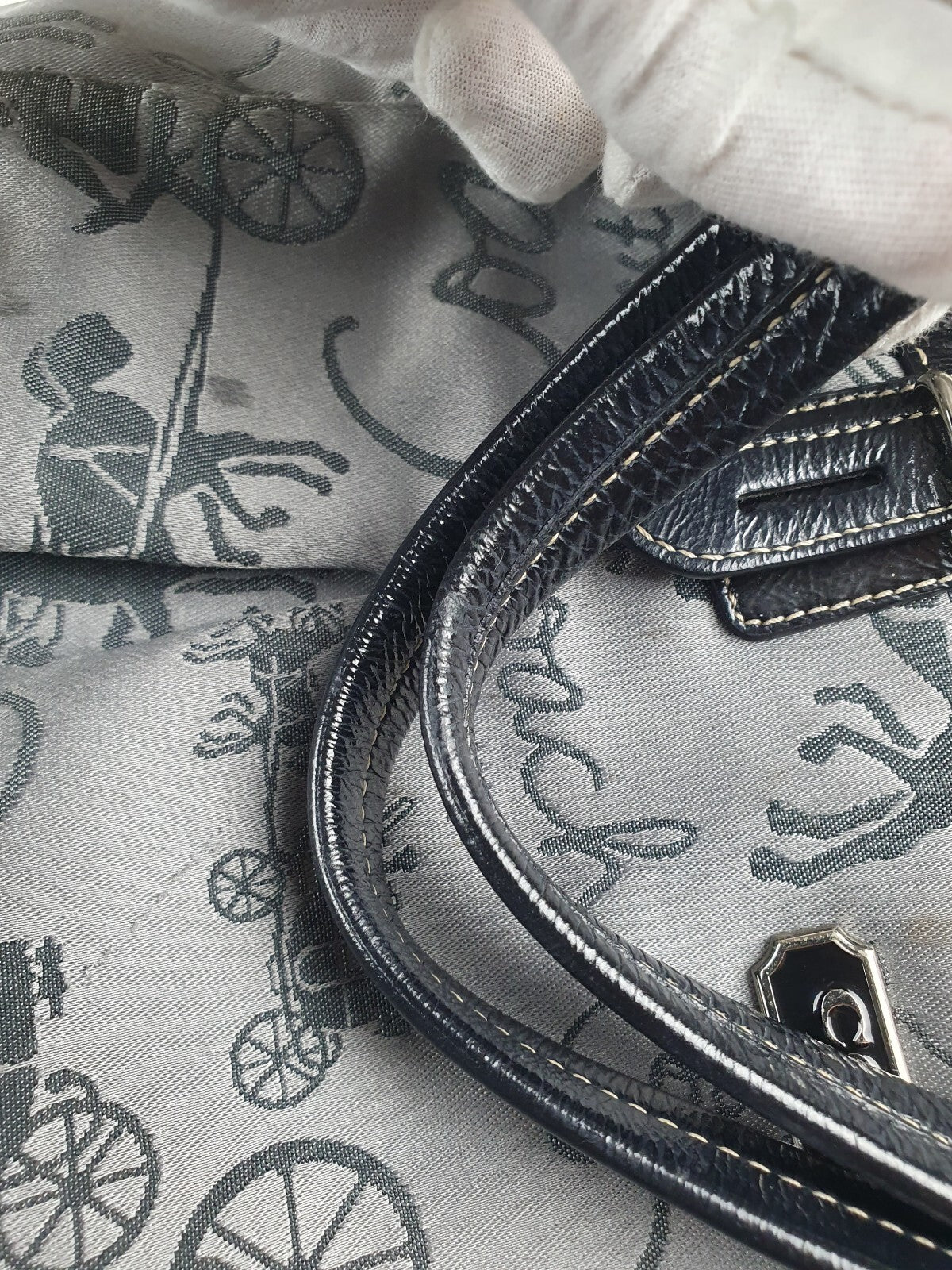 Vintage Coach Signature Print Shoulder Bag in Grey and Black