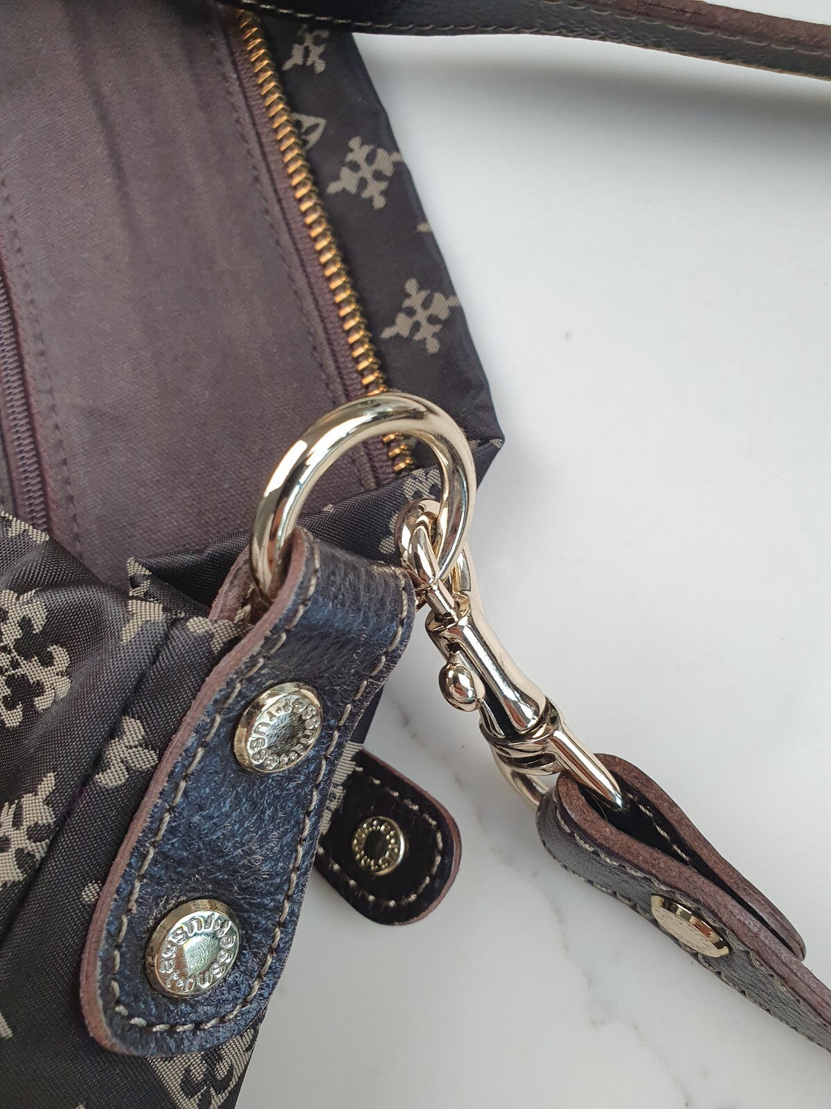 Russet Brown Patterned Hobo Shoulder Bag with Adjustable Strap
