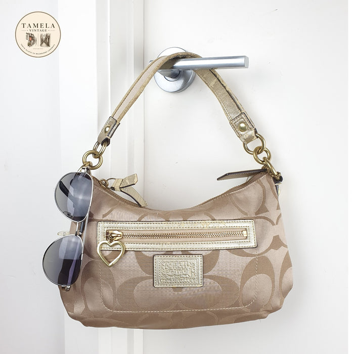 Coach Signature Canvas and Metallic Leather Hobo Shoulder Bag