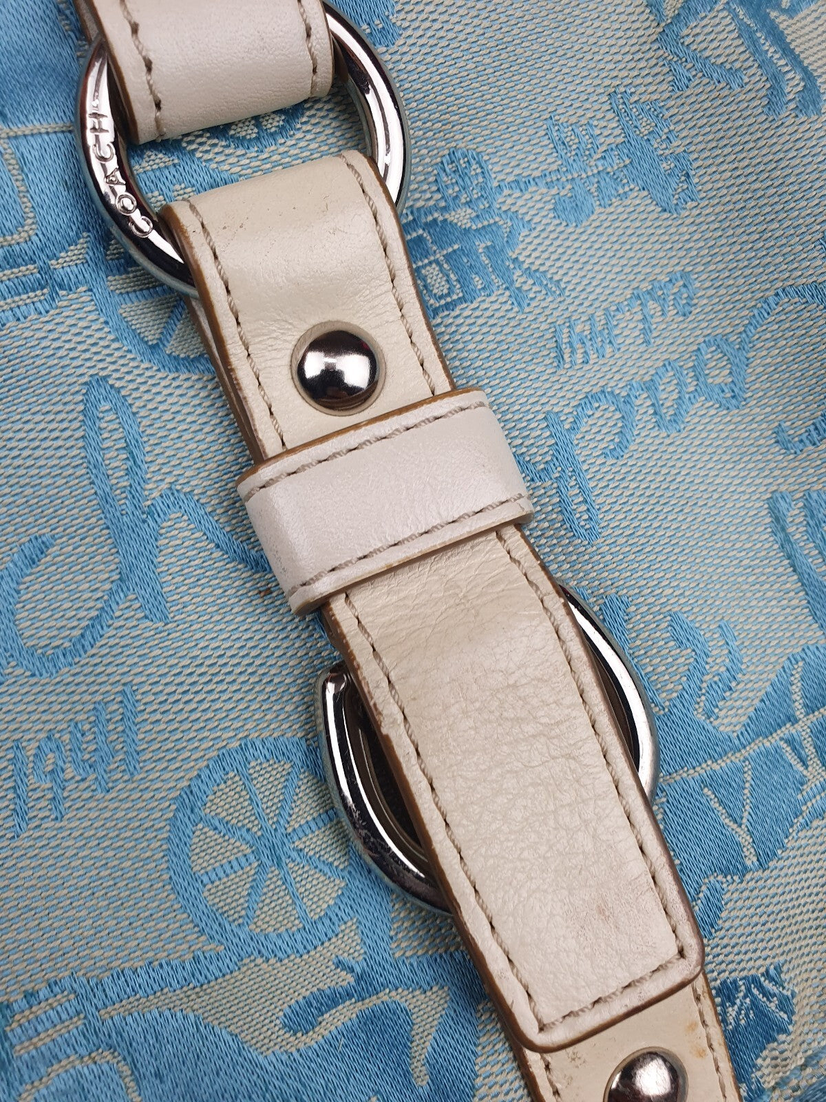Coach Vintage Blue Canvas and White Leather Shoulder Bag