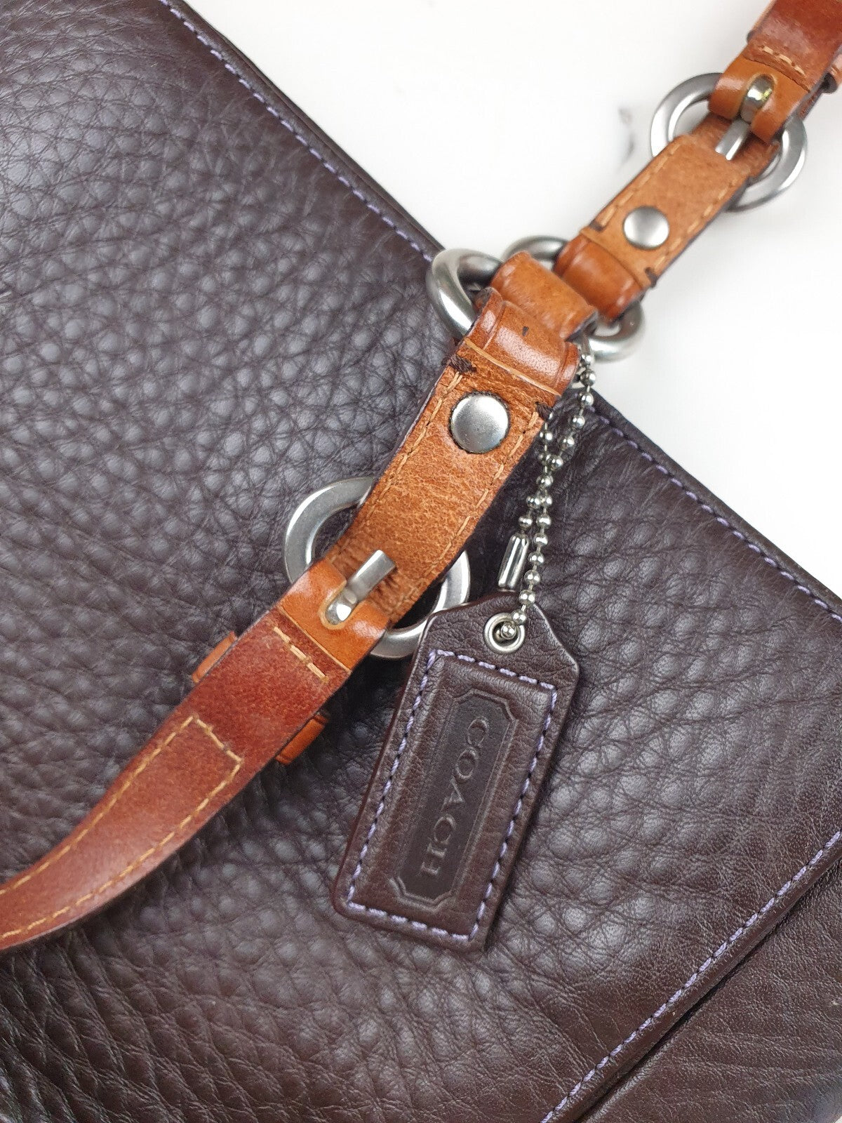 Coach Vintage Brown Pebbled Leather Tote Bag with Tan Handles