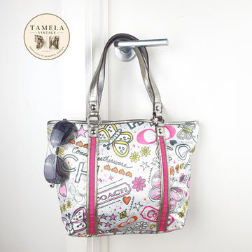 Coach Handbag with Colorful Butterfly and Logo Print