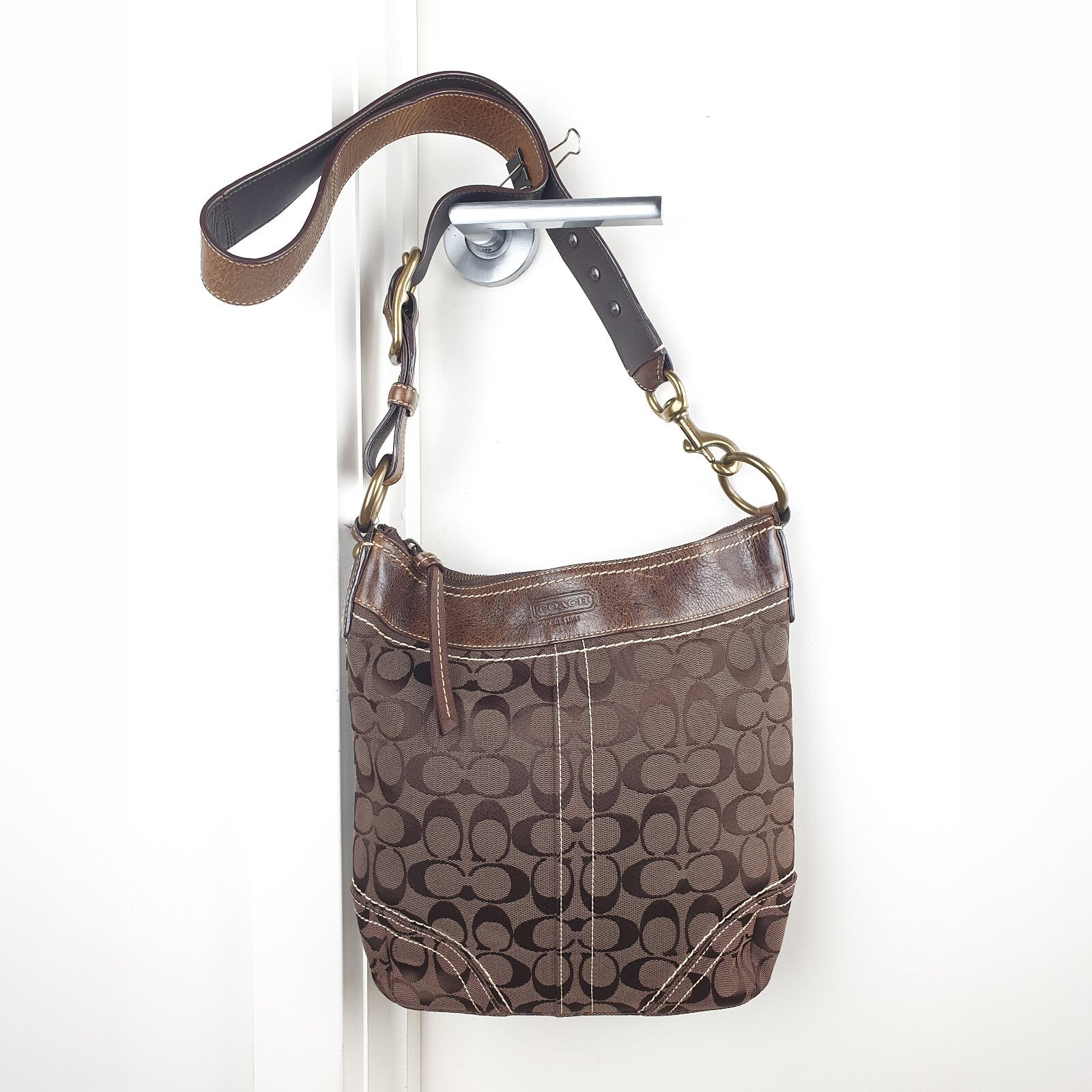 Coach Signature Brown Canvas & Leather Crossbody Bag
