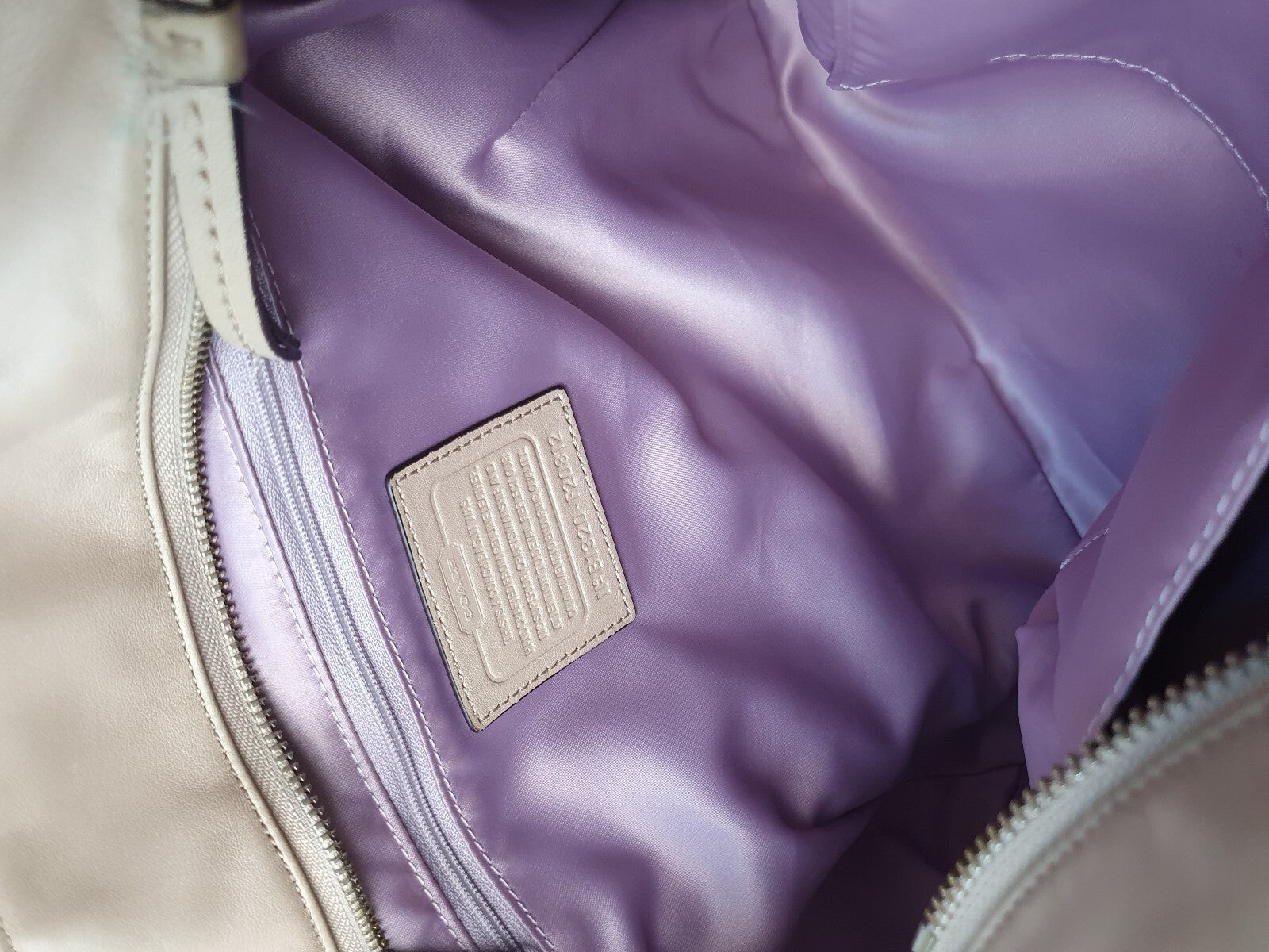 Coach Beige Leather Shoulder Bag with Silver Hardware