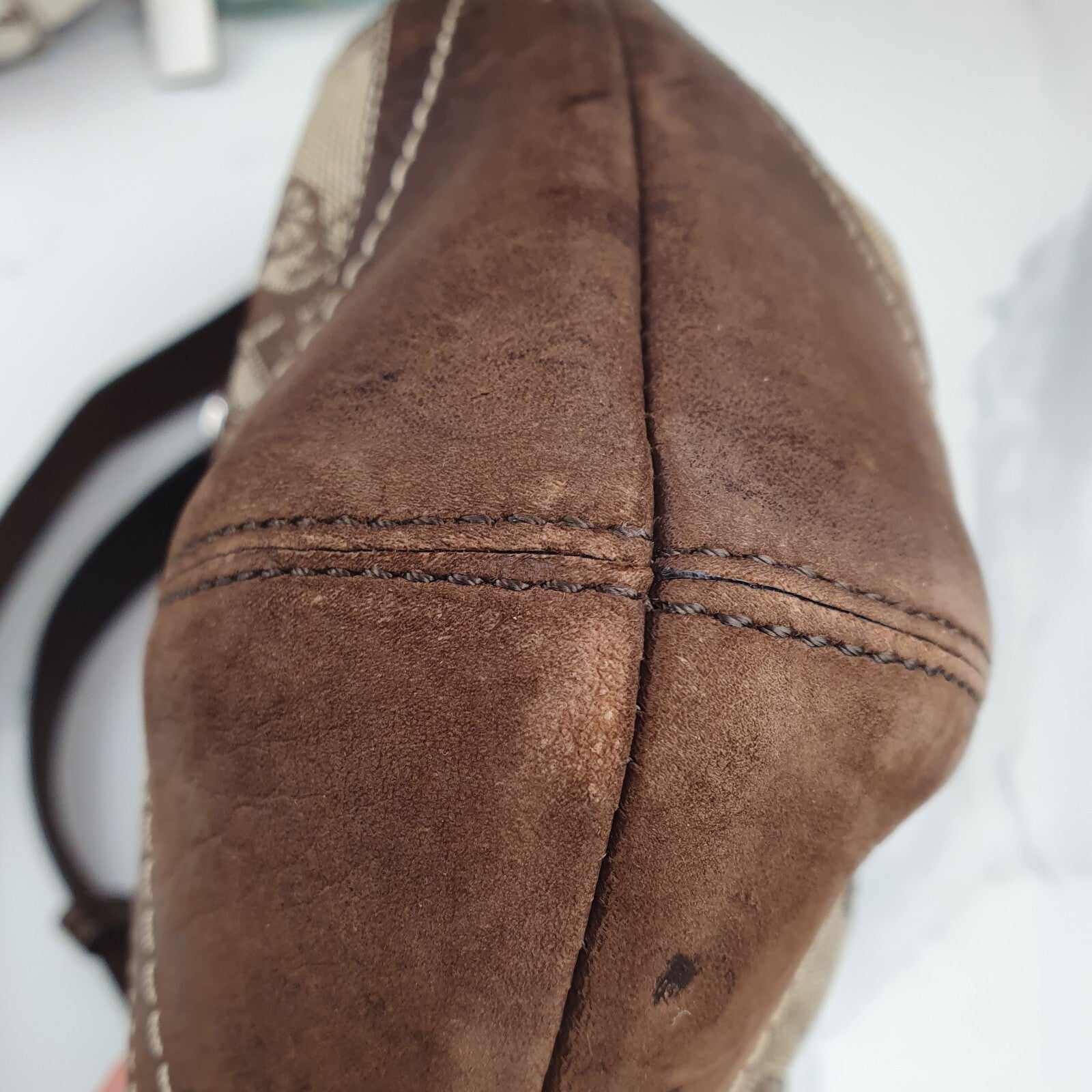 Coach Vintage Brown Leather and Canvas Shoulder Bag