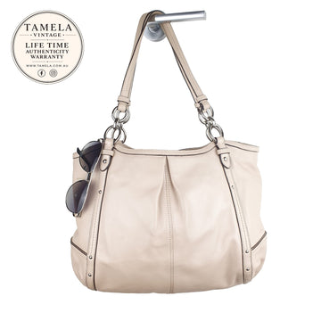 Coach Beige Leather Shoulder Bag with Silver Hardware
