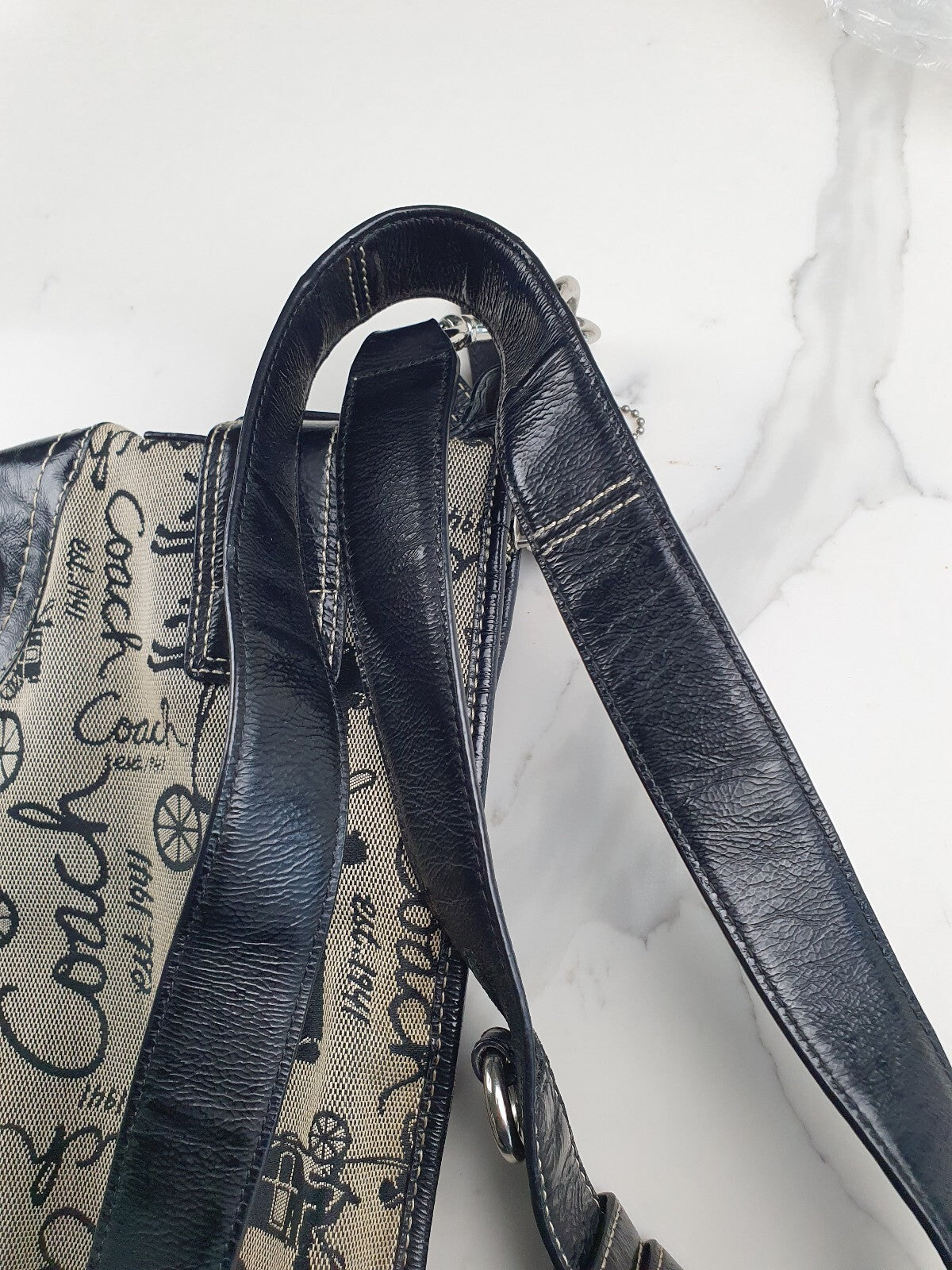 Coach Vintage Black Leather and Canvas Shoulder Bag