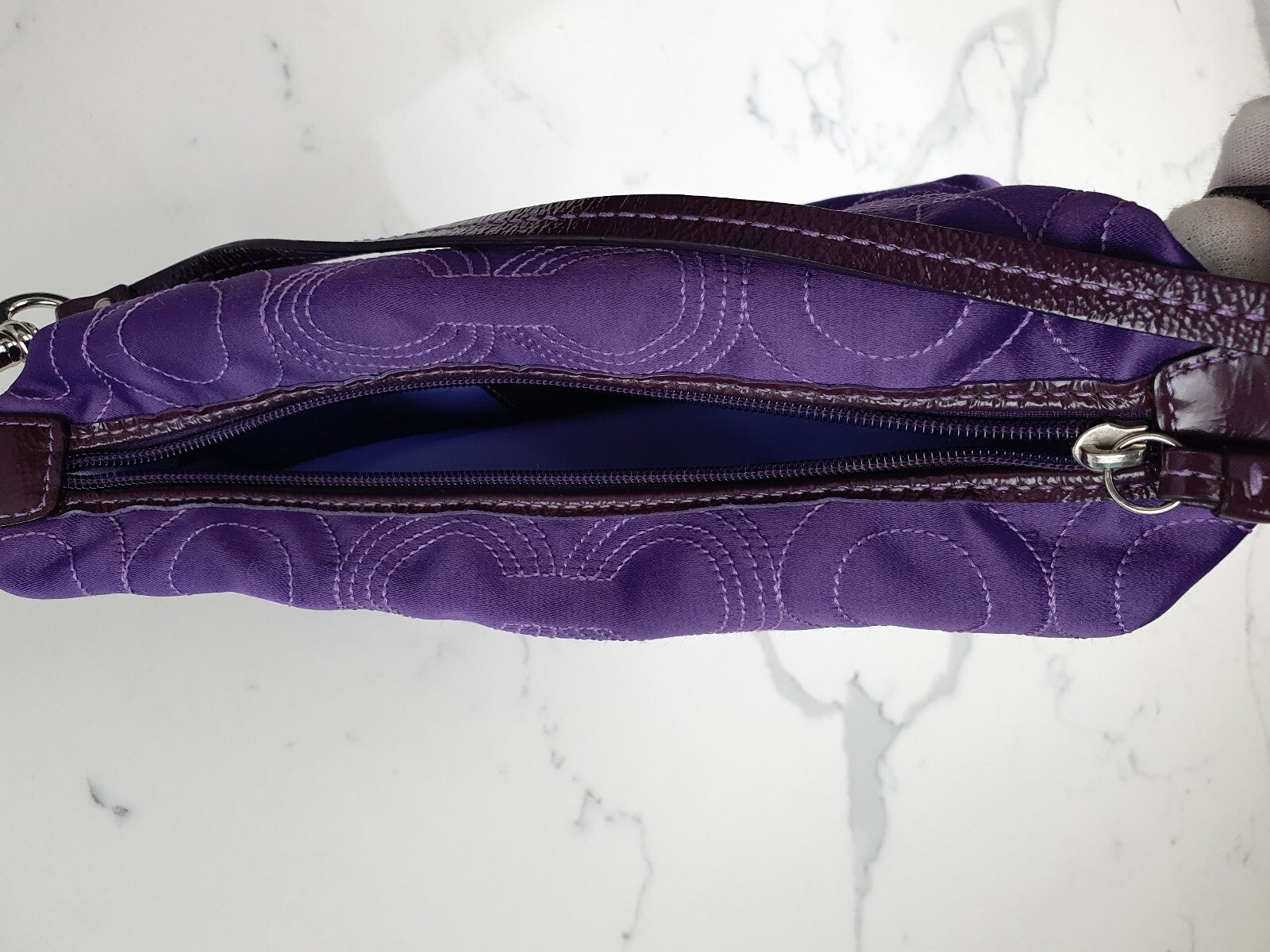 Coach Purple Quilted Nylon Shoulder Bag with Leather Strap