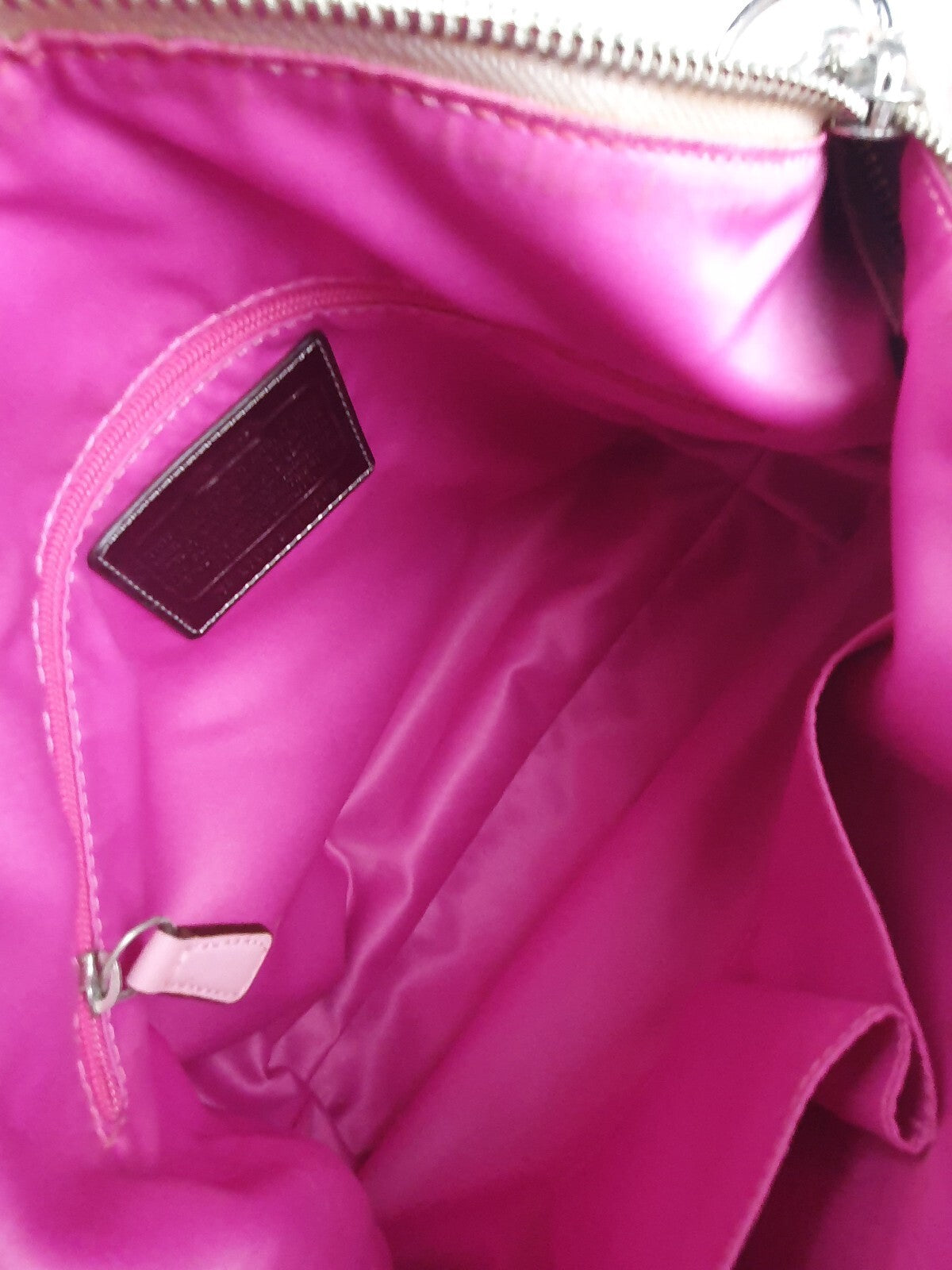 Coach Signature Canvas and Leather Shoulder Bag with Pink Trim