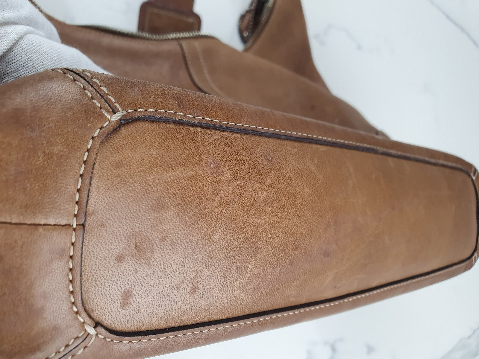 Coach Vintage Tan Leather Shoulder Bag with Buckle Detail