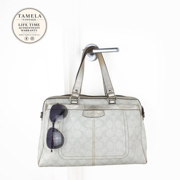 Coach Signature Canvas Handbag with Metallic Leather Trim