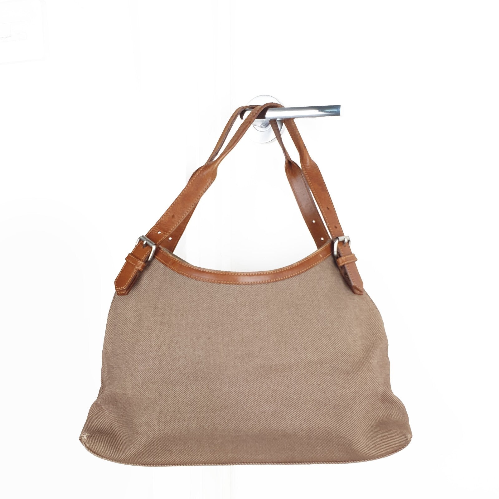 Burberry London Blue Label Brown Canvas and Leather Hobo Shoulder Bag