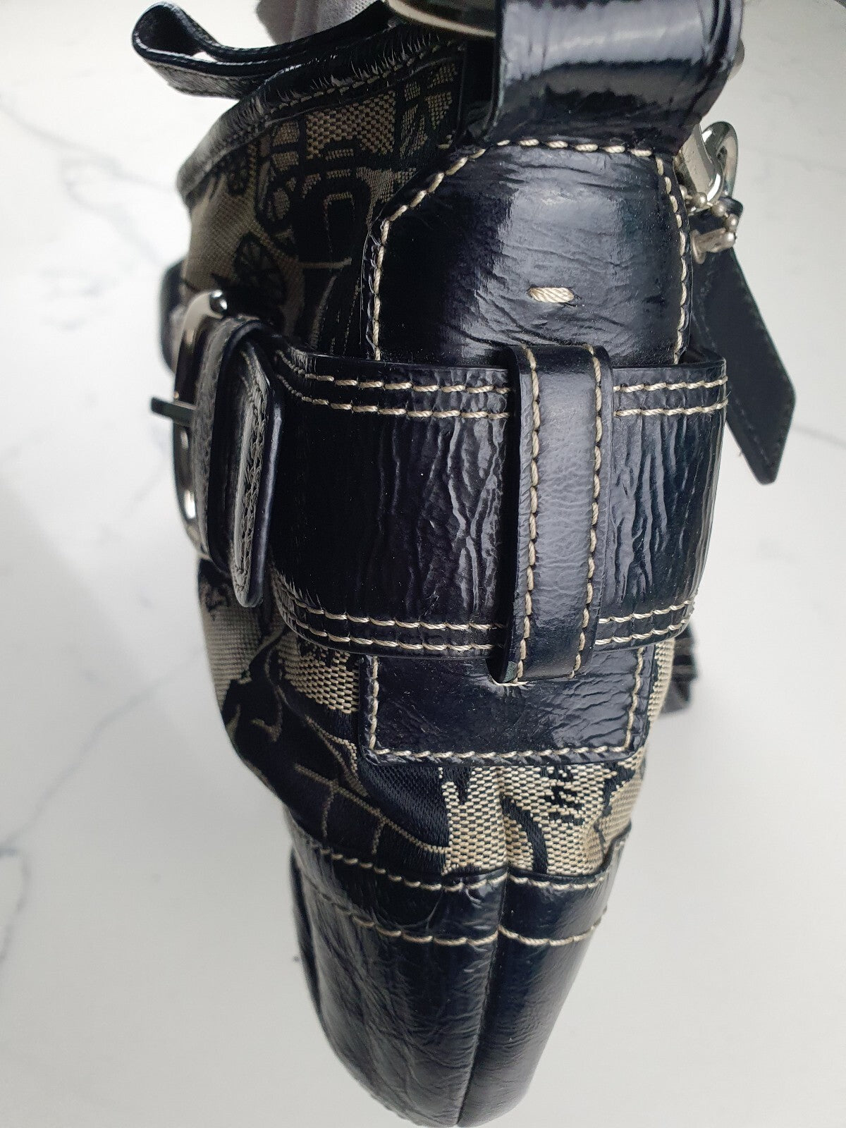 Coach Vintage Black Leather and Canvas Shoulder Bag