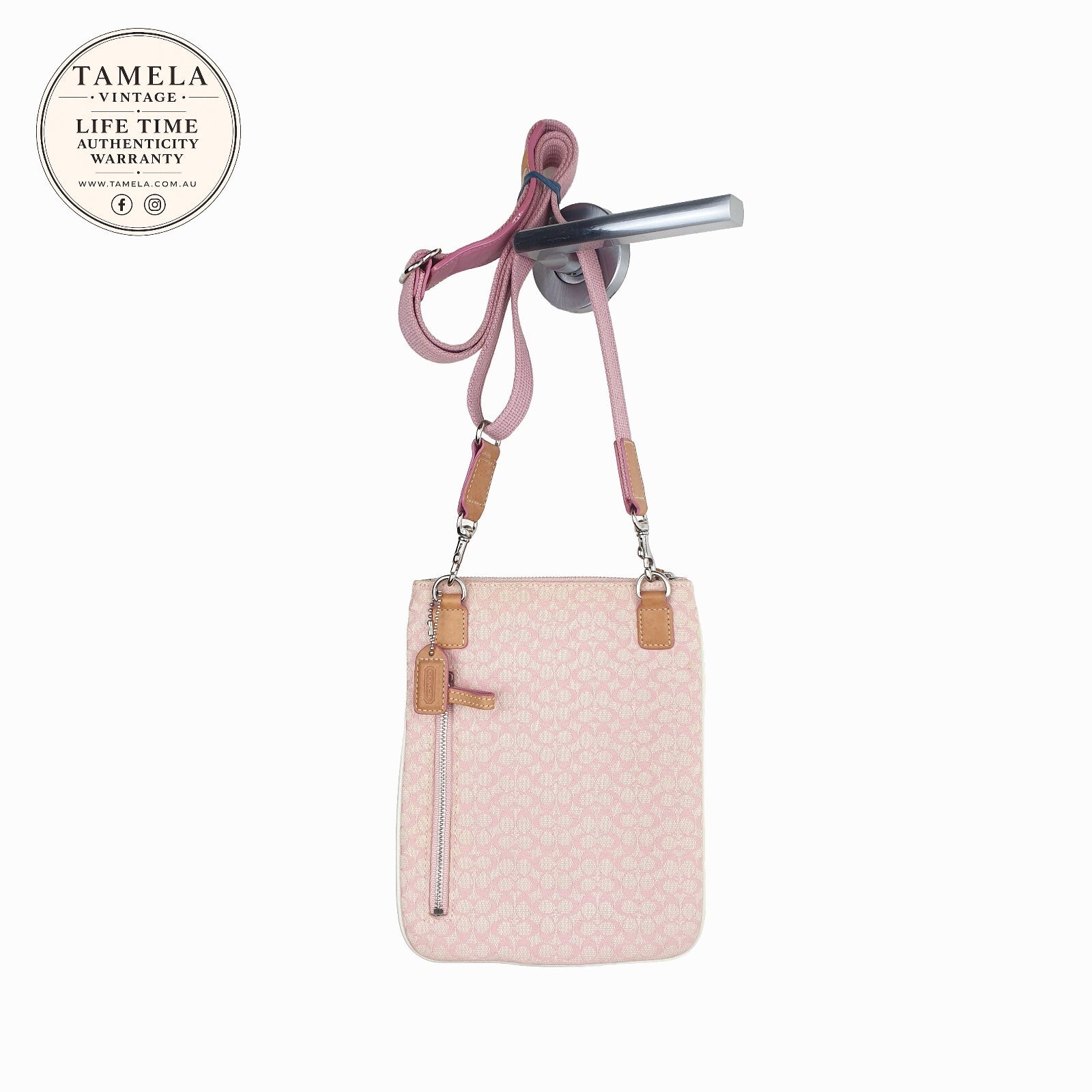 Coach Vintage Pink Signature Crossbody Bag with Adjustable Strap