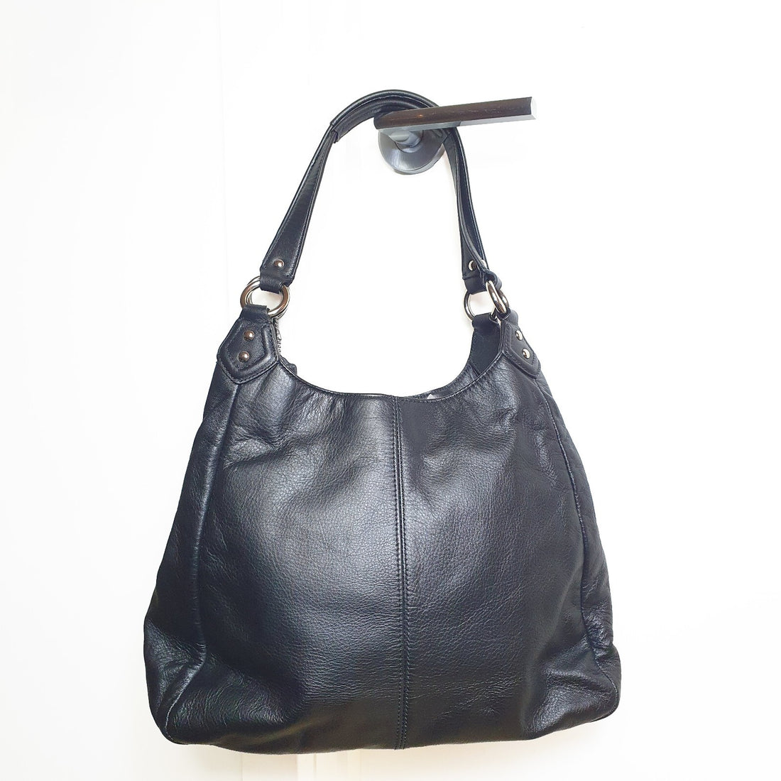 Authentic Black Coach leather hobo bag F24686 with silver hardware