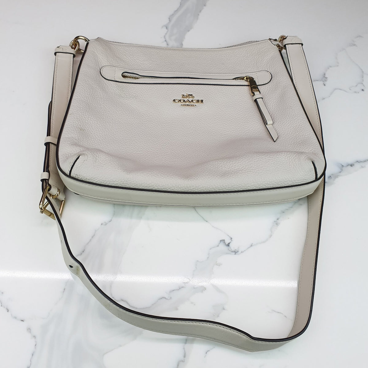 Coach Pebbled Leather Crossbody Bag in Light Beige