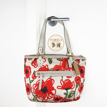 Coach Floral Canvas Tote Bag with Leather Trim