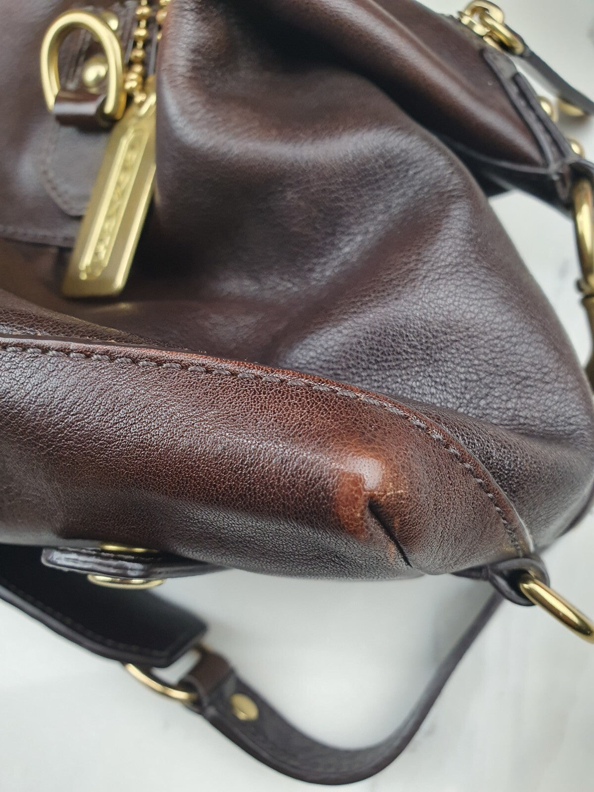 Coach Brown Leather Satchel Handbag with Gold Hardware