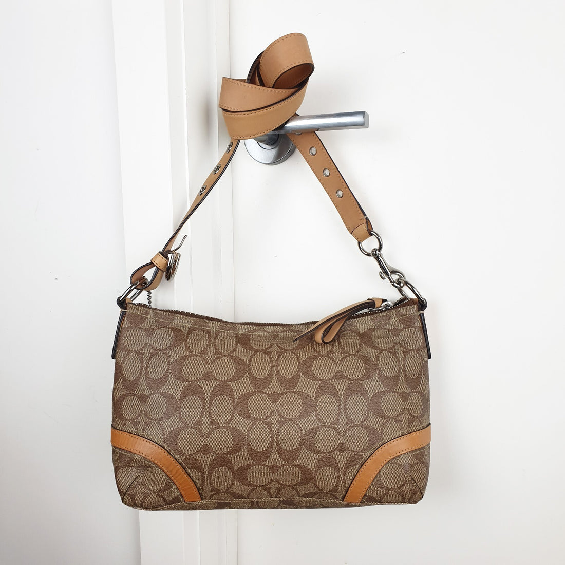 Coach Signature Canvas and Leather Adjustable Shoulder Bag