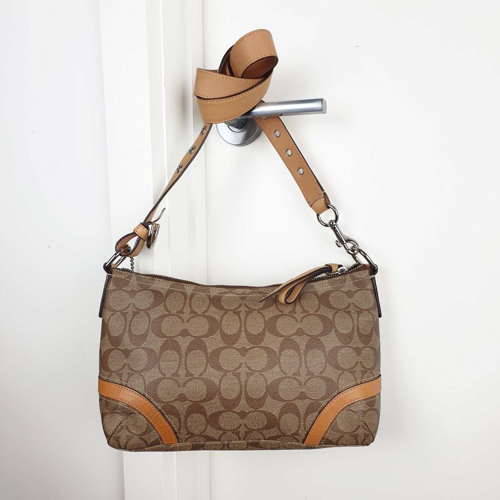 Coach Signature Canvas and Leather Adjustable Shoulder Bag