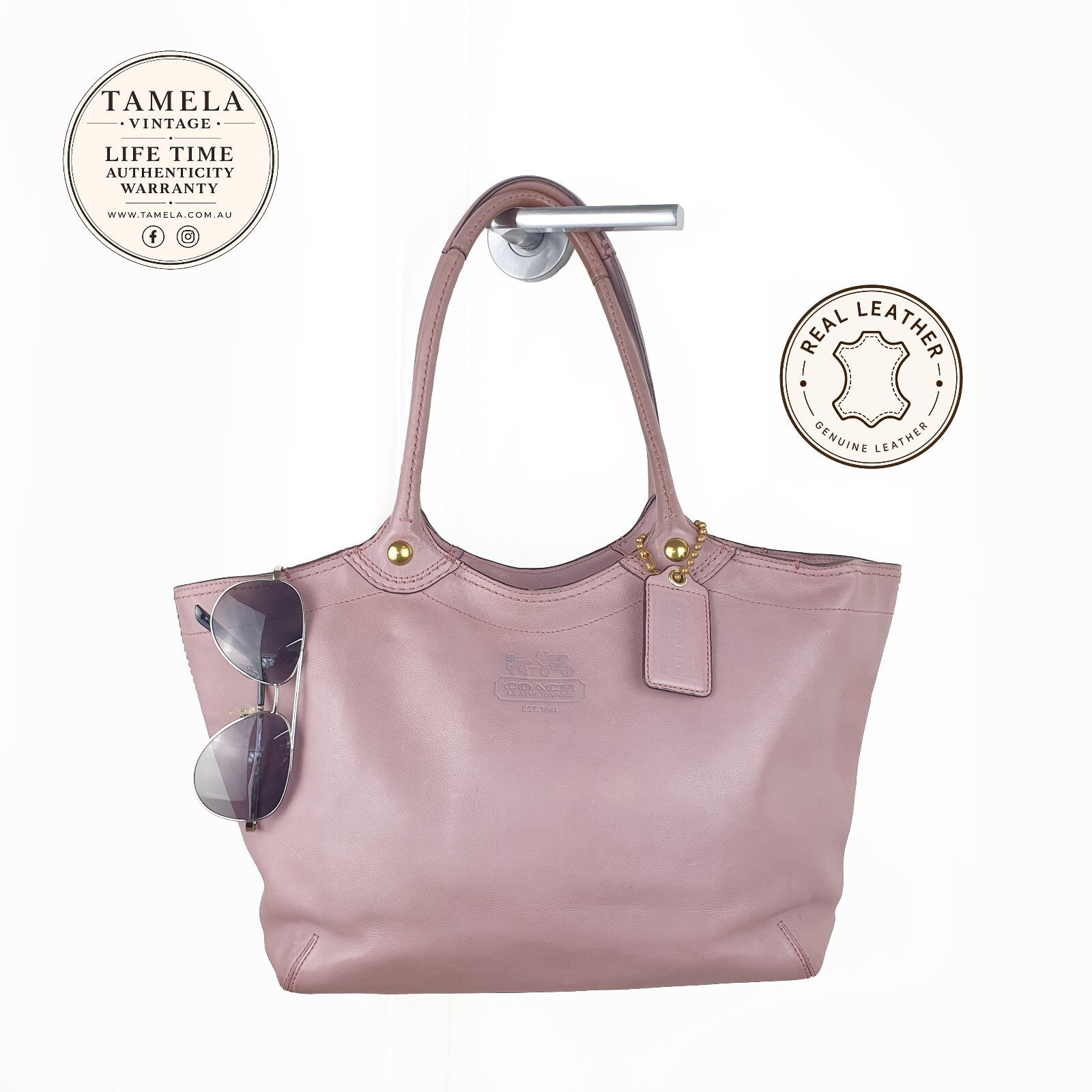 Coach Vintage Purple Leather Tote Bag