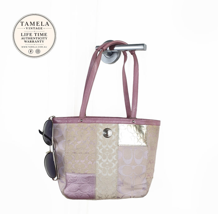 Coach Patchwork Signature Tote Bag in Pink and Beige