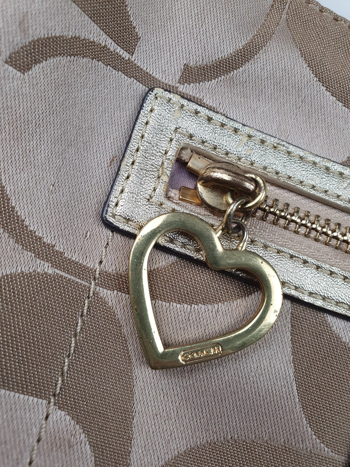 Coach Signature Canvas and Metallic Leather Hobo Shoulder Bag