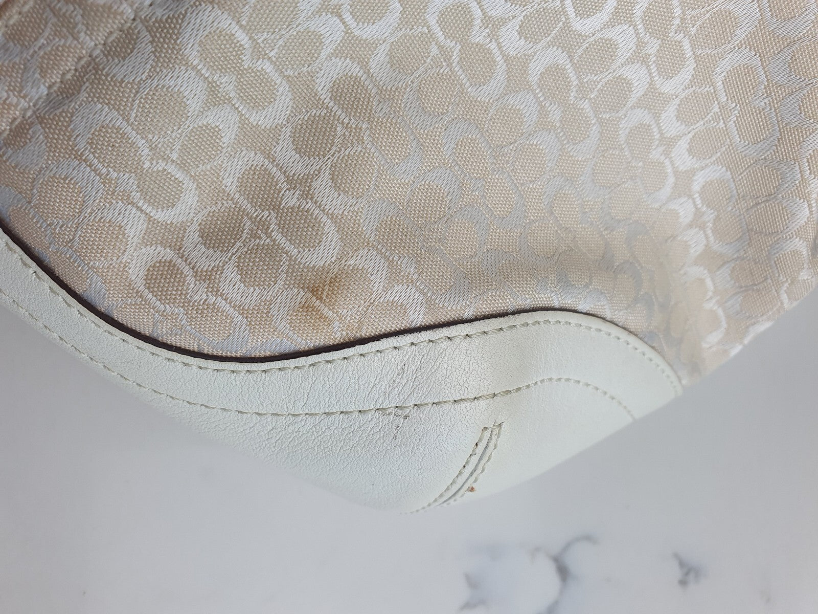 Coach Vintage Cream Signature Canvas and Leather Hobo Bag
