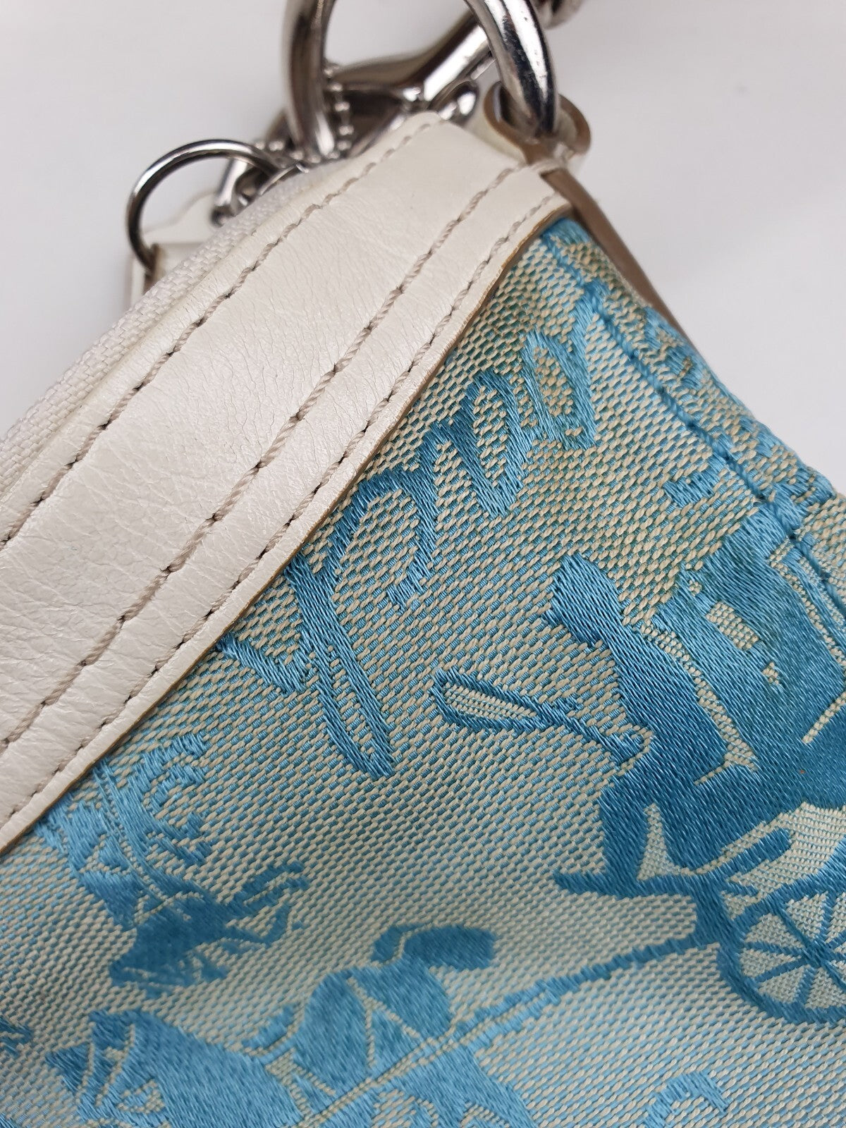Coach Vintage Blue Canvas and White Leather Shoulder Bag
