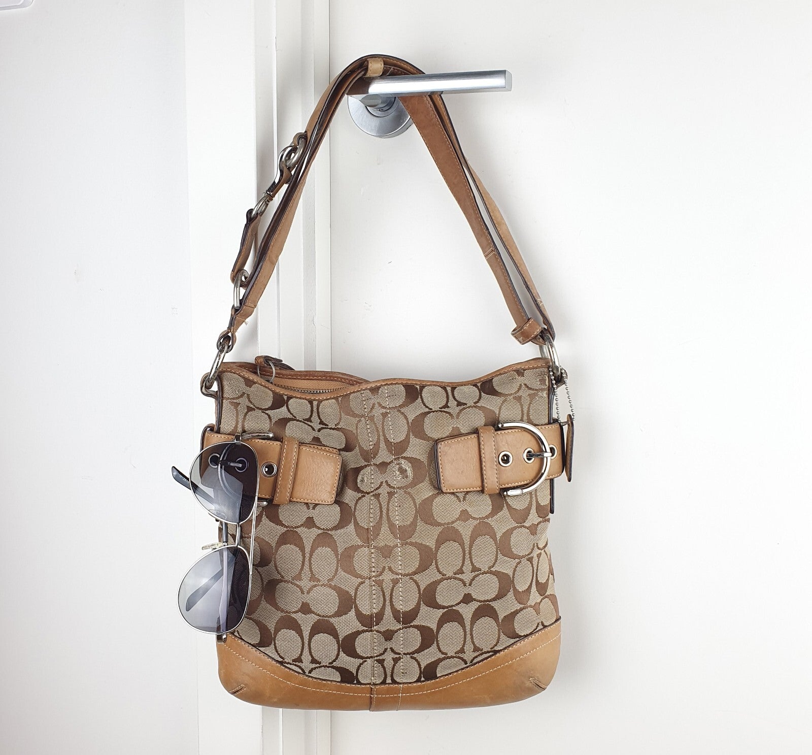 Authentic Coach Signature Canvas and Leather Shoulder Bag