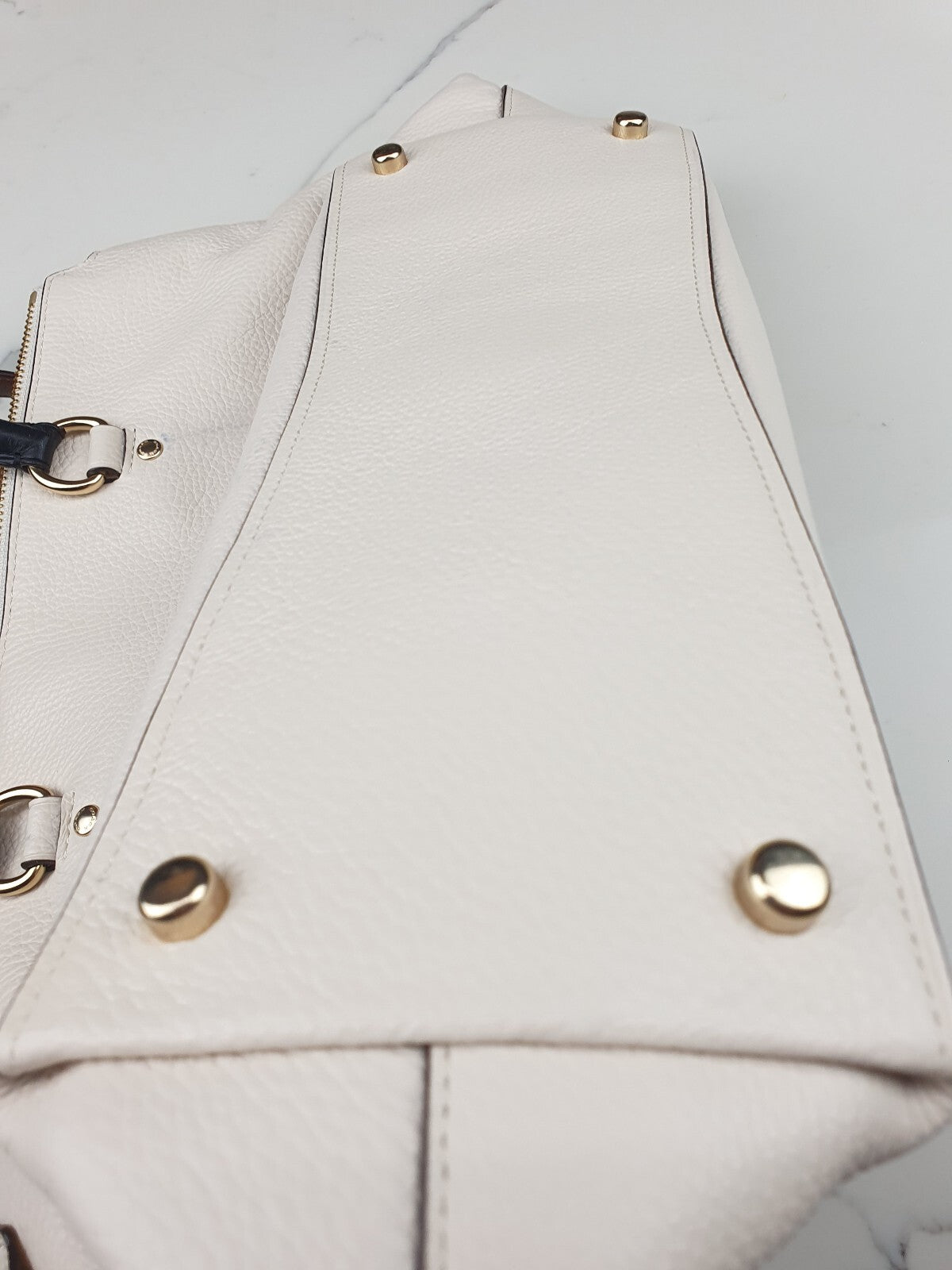 Coach Two-Tone Leather Satchel Handbag in Cream and Black