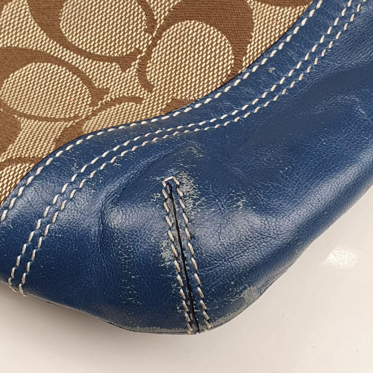 Coach Brown Signature Canvas and Blue Leather Shoulder Bag