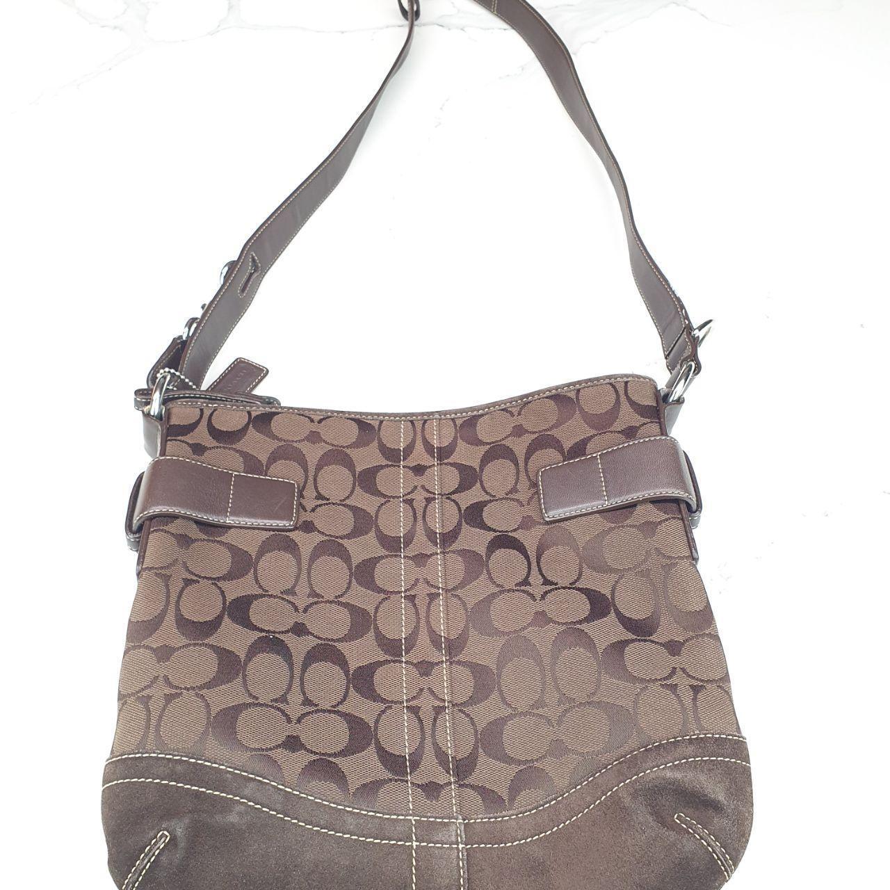 COACH Signature Shoulder Bag Canvas Dark Brown 3574 Bag