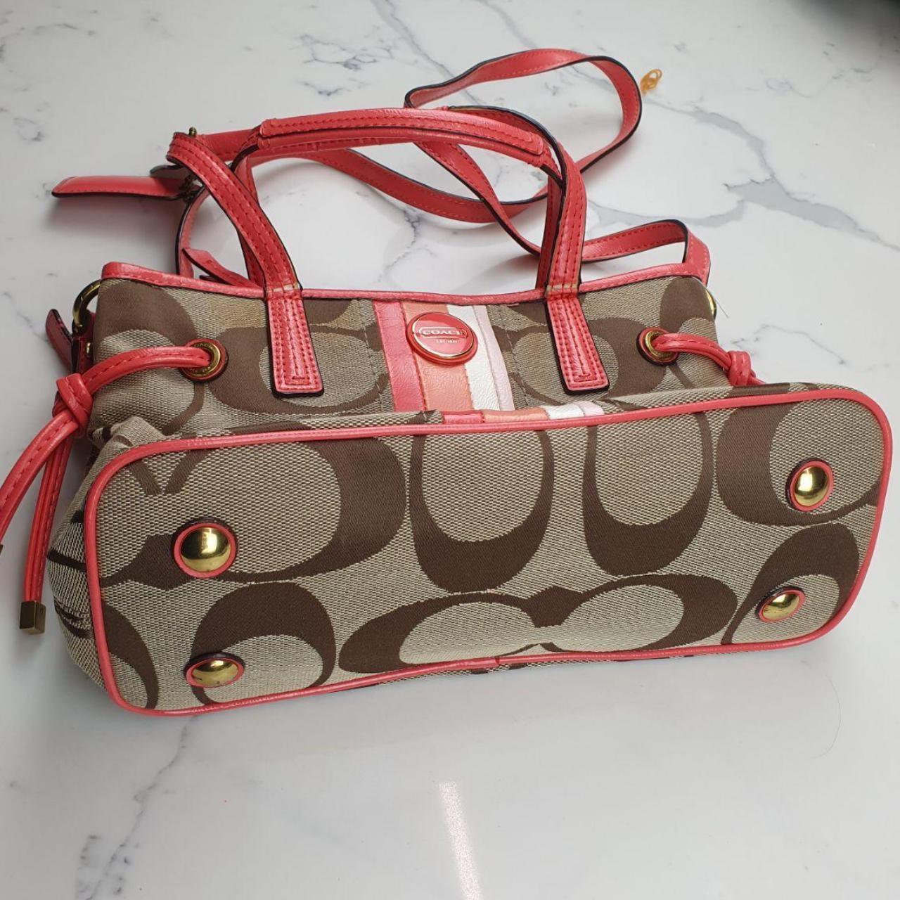 Coach Signature Canvas and Leather Tote Bag with Coral Accents