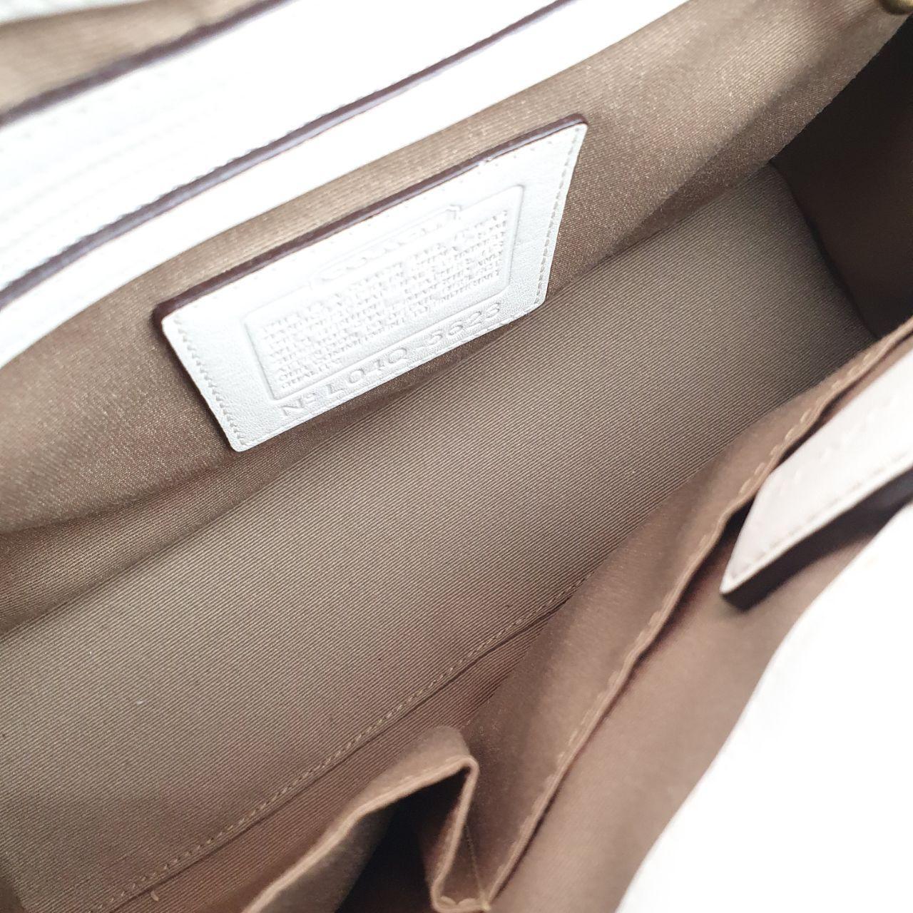 Coach Signature Canvas and White Leather Handbag with Gold Buckle
