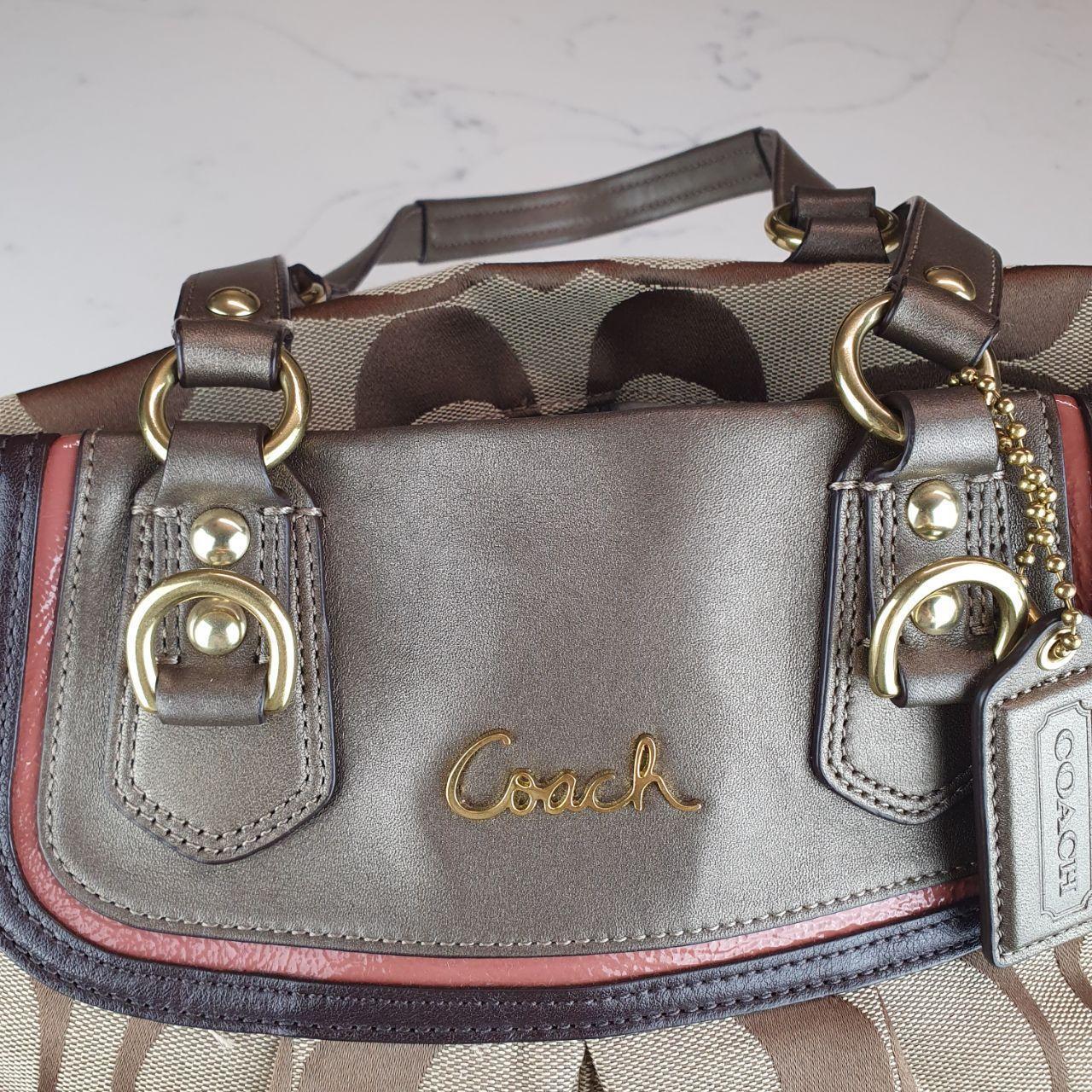 Authentic Ultra Rare Coach Ashley Khaki Rose Multi Signature Satchel Metallic