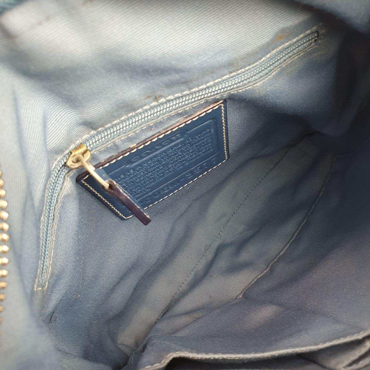 Coach Brown Signature Canvas and Blue Leather Shoulder Bag